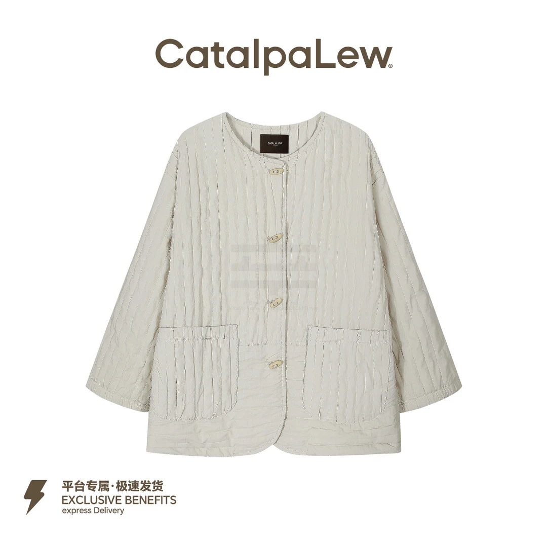 CatalpaLew「雪满川」墟生美学立体绗缝设计橄榄扣饰棉外套#C53663