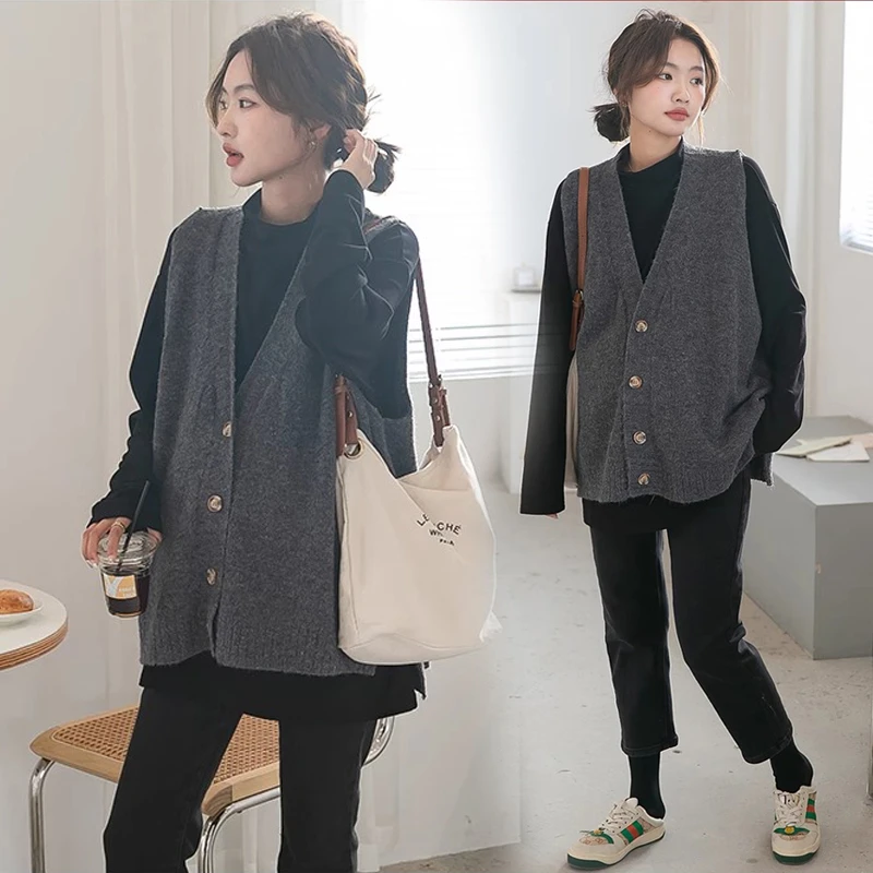 CC自制#孕妇秋冬套装2024新款马甲背心开衫春秋德绒打底衫外穿上