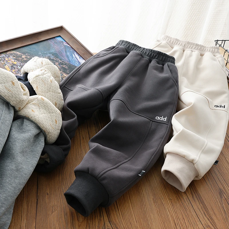 男童2025冬新加绒加厚绗棉卫裤中大童拼接长裤儿童保暖运动裤