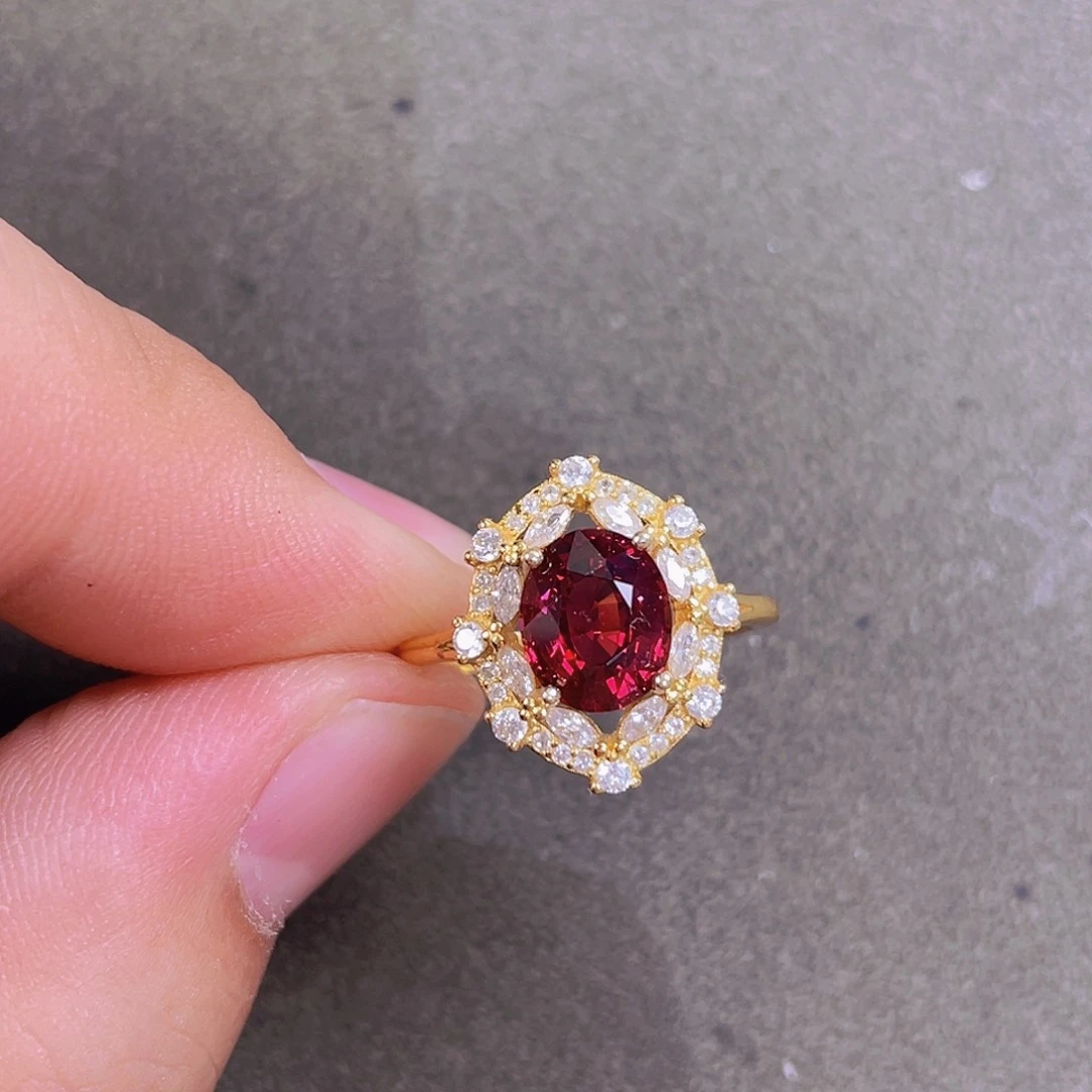 石榴石戒指银S925镀金镶嵌镁铝石榴石戒指