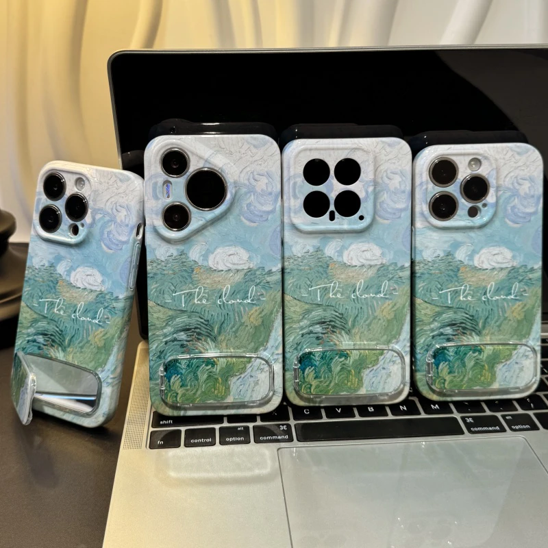 奥菲顿春日绿色油画支架适用苹果16菲林手机壳华为vivo小米15oppo