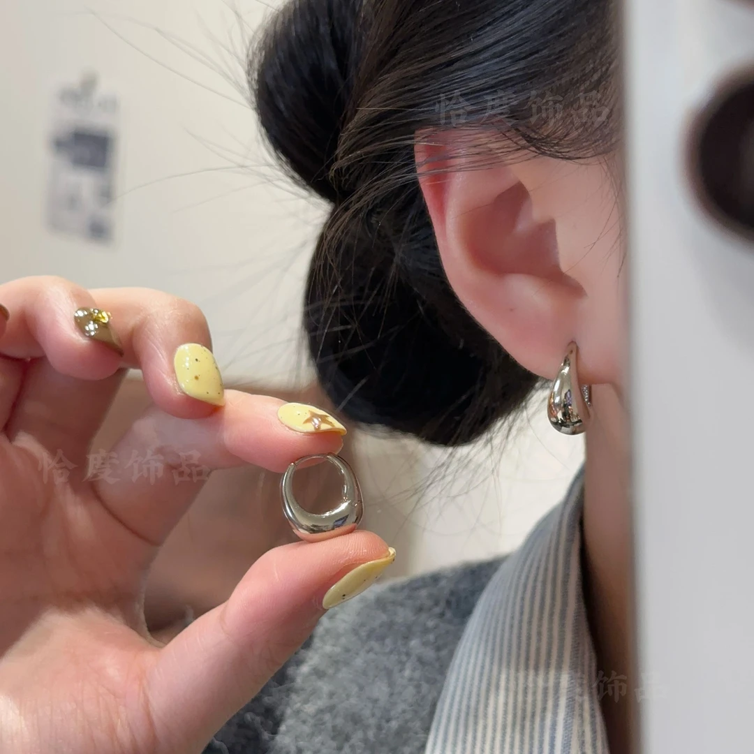 【恰度】亮银色简约水滴耳扣气质百搭