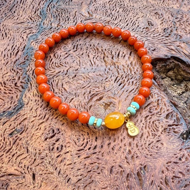 【钰玲珠宝】川料南红S925银蜜蜡小红绳福利手串（不含证书）