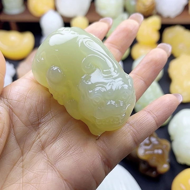 清***风大理石磁石昆仑玉石手把件