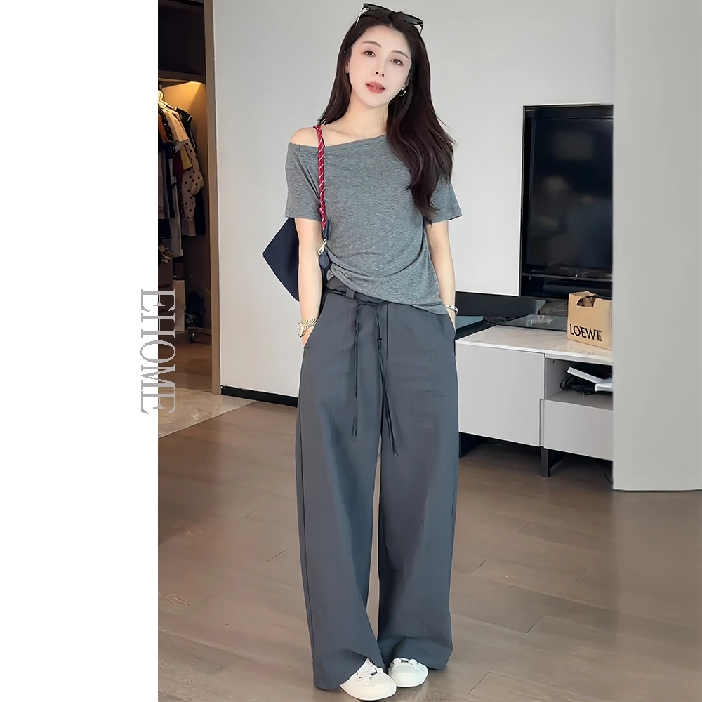 斜肩上衣短袖女款爆款2025新款韩系夏天衣服T恤女款气质上衣