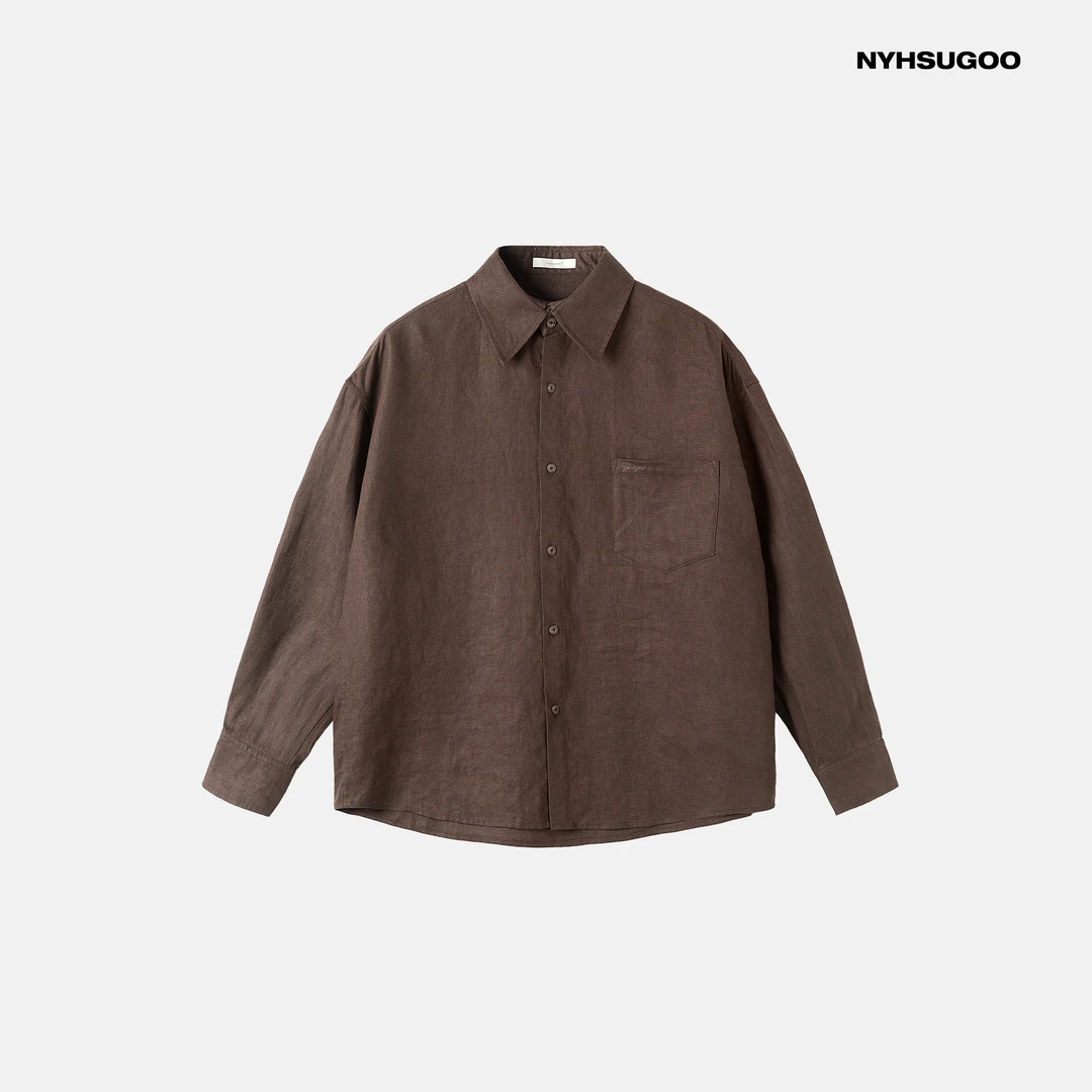 NYHSUGOO/南乙3565春夏男士25年100%纯亚麻衬衫松弛感长袖外套