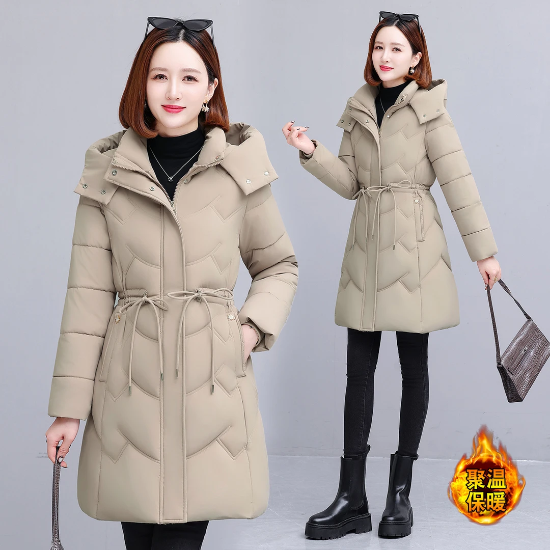 时尚潮流棉衣棉服女中长款2025冬季新款小个子修身加厚棉衣外套