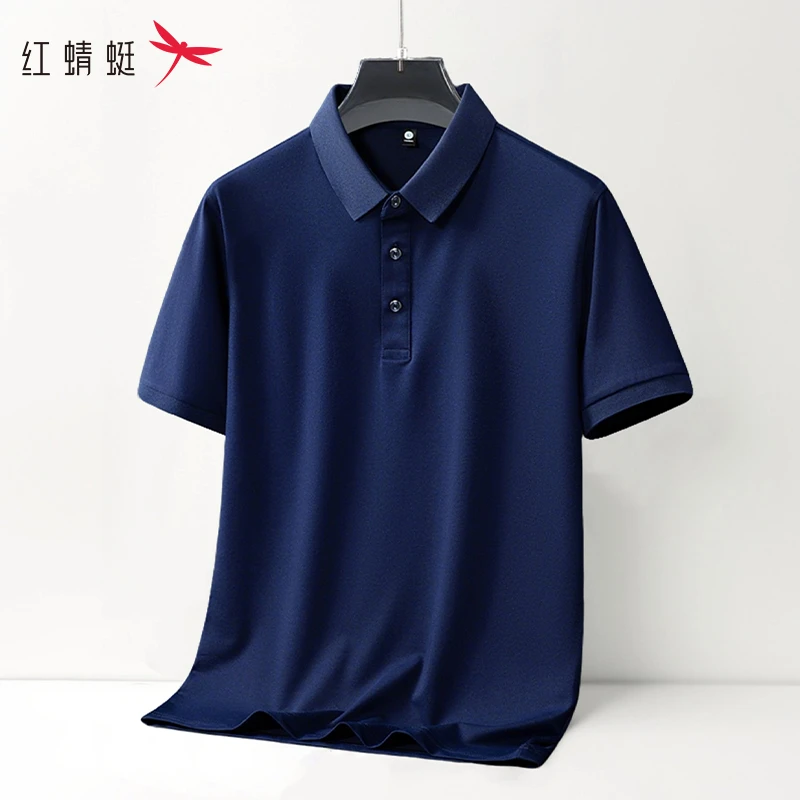 红蜻蜓短袖polo衫男2025新款夏季商务休闲翻领中老年爸爸白色体恤