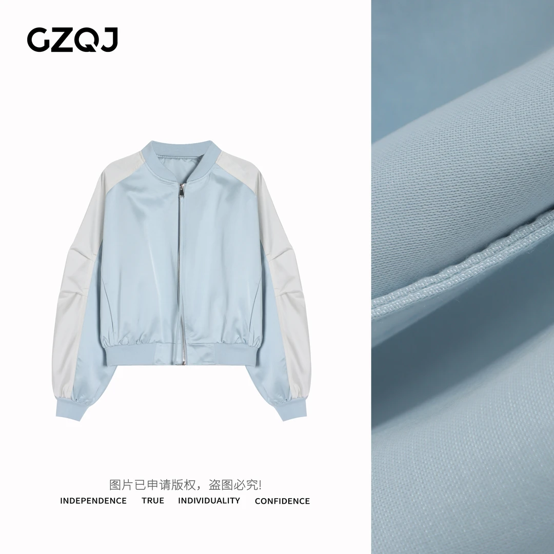 广州琴姐【随拍出圈】时尚休闲拼色圆领长袖棒球服外套女春季9802