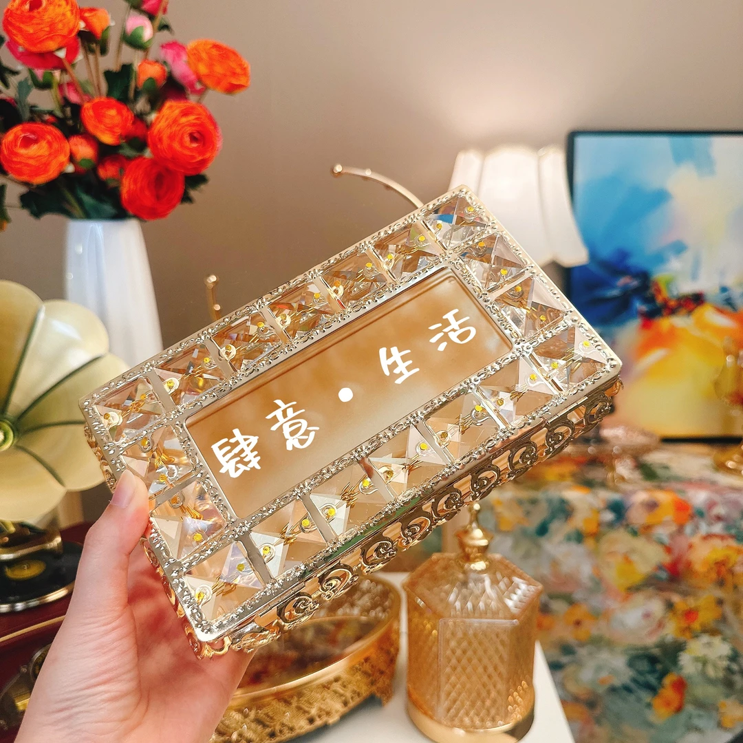 奢华桌面水晶饰品海马鼓型收纳盒欧式风抽纸盒