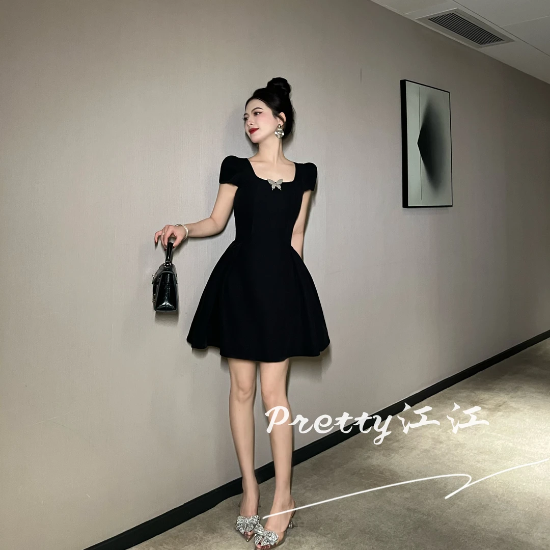 Pretty小众设计师品牌江江定制 设计感蝴蝶结收腰显瘦连衣裙61886