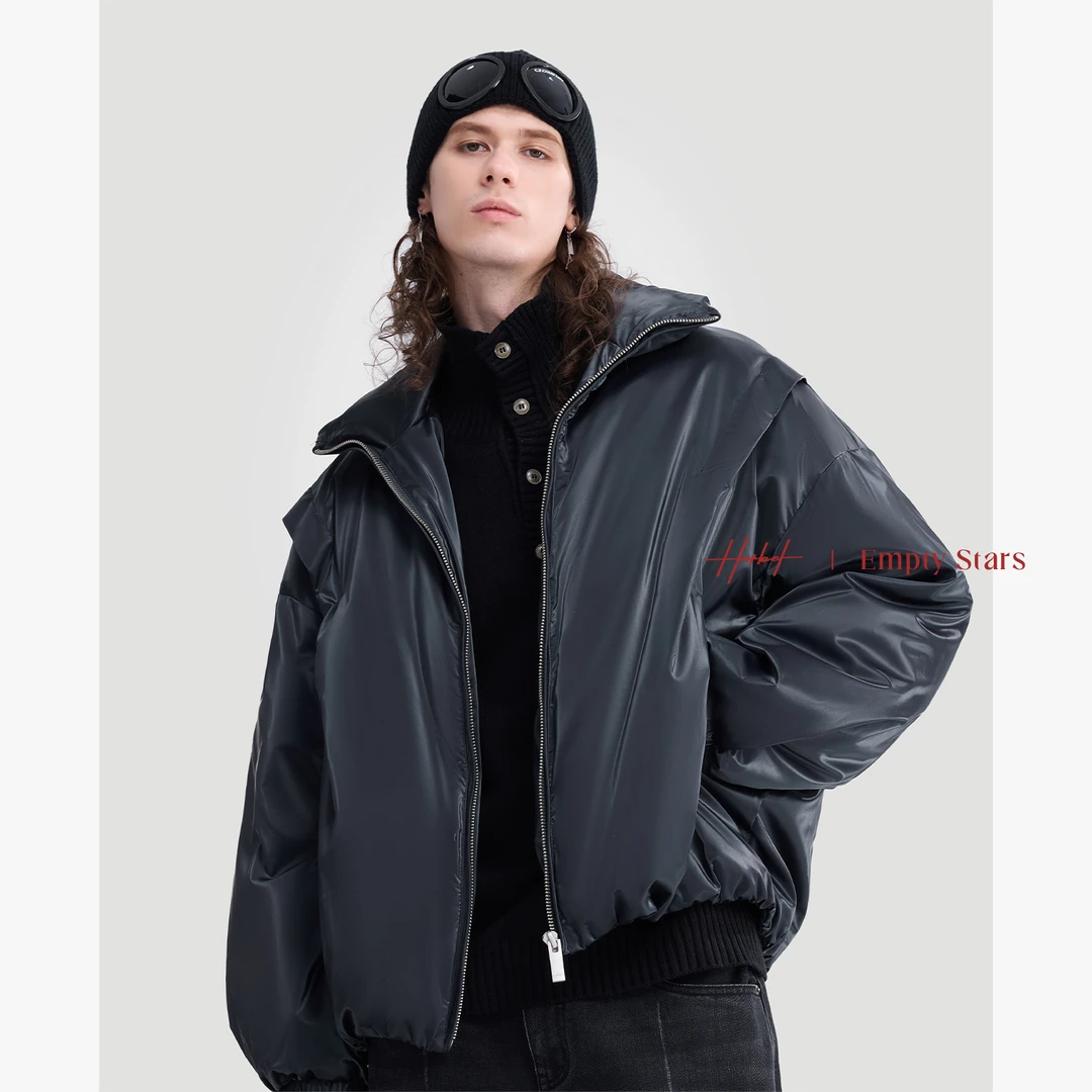 HERBEL/黑白冬季时尚保暖羽绒服短款 亮面防风防水羽绒服户外