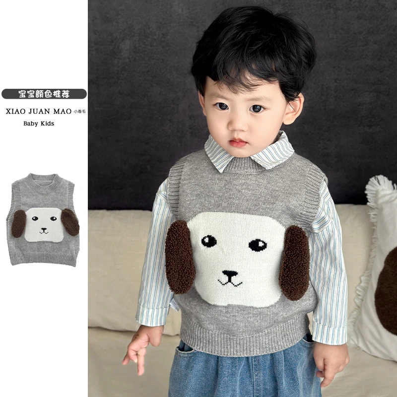 T25Q55婴幼儿大耳狗马甲男女宝宝针织马甲常规春秋童装卡通风休闲