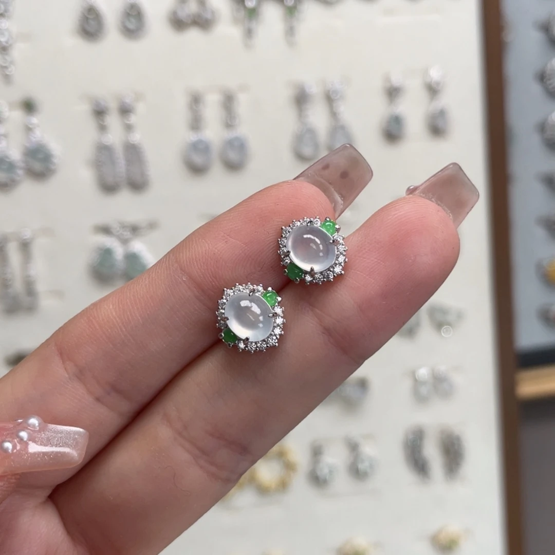 翡翠银S925镶嵌耳饰