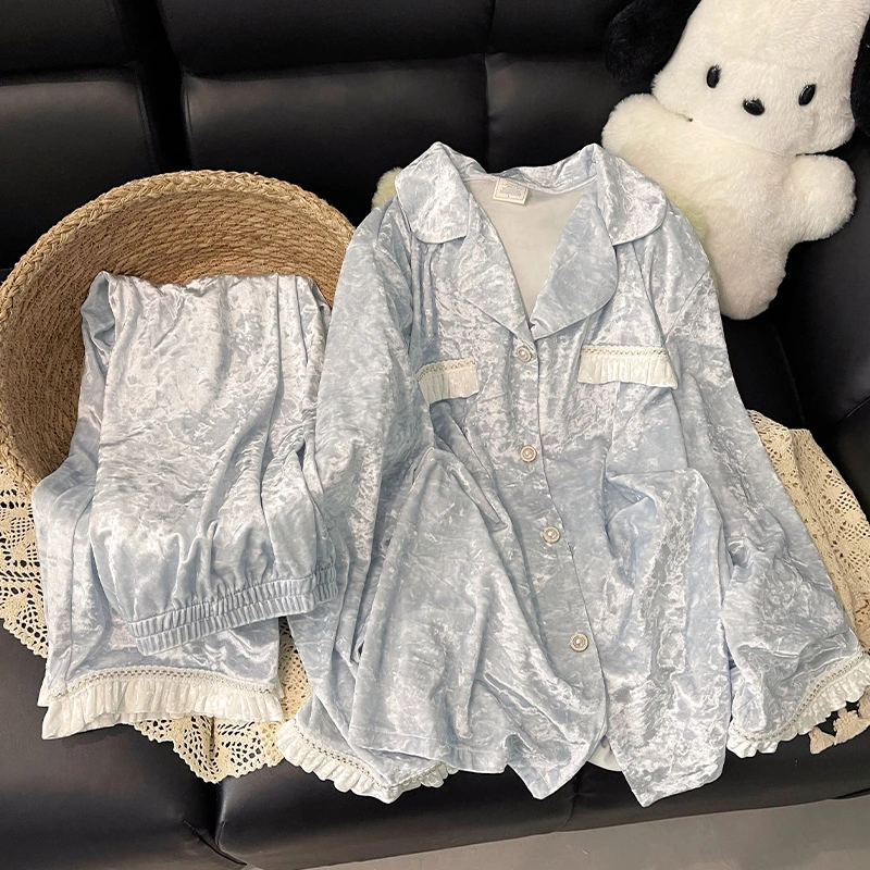 睡衣女春秋冬季新款甜美简约网红金丝绒家居服两件套