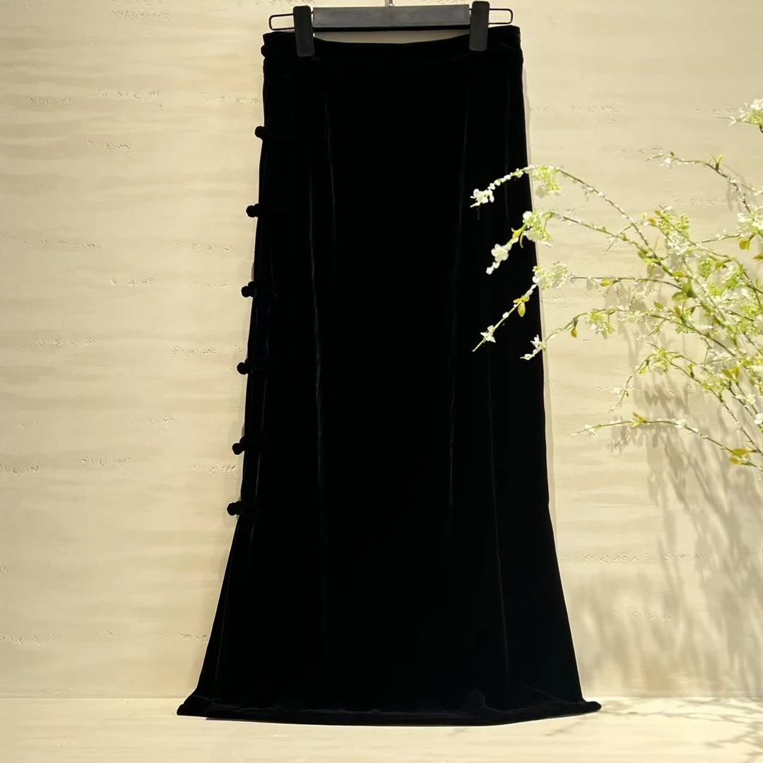 MINGGANG/名港【丝绒裙】气质女人复古丝绒半身裙MG8083