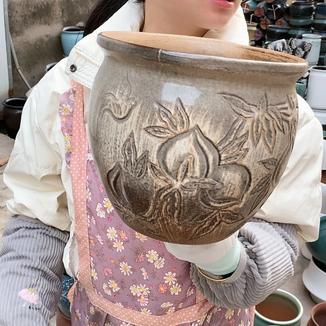 紫砂花盆瑕疵口20高18瑕疵