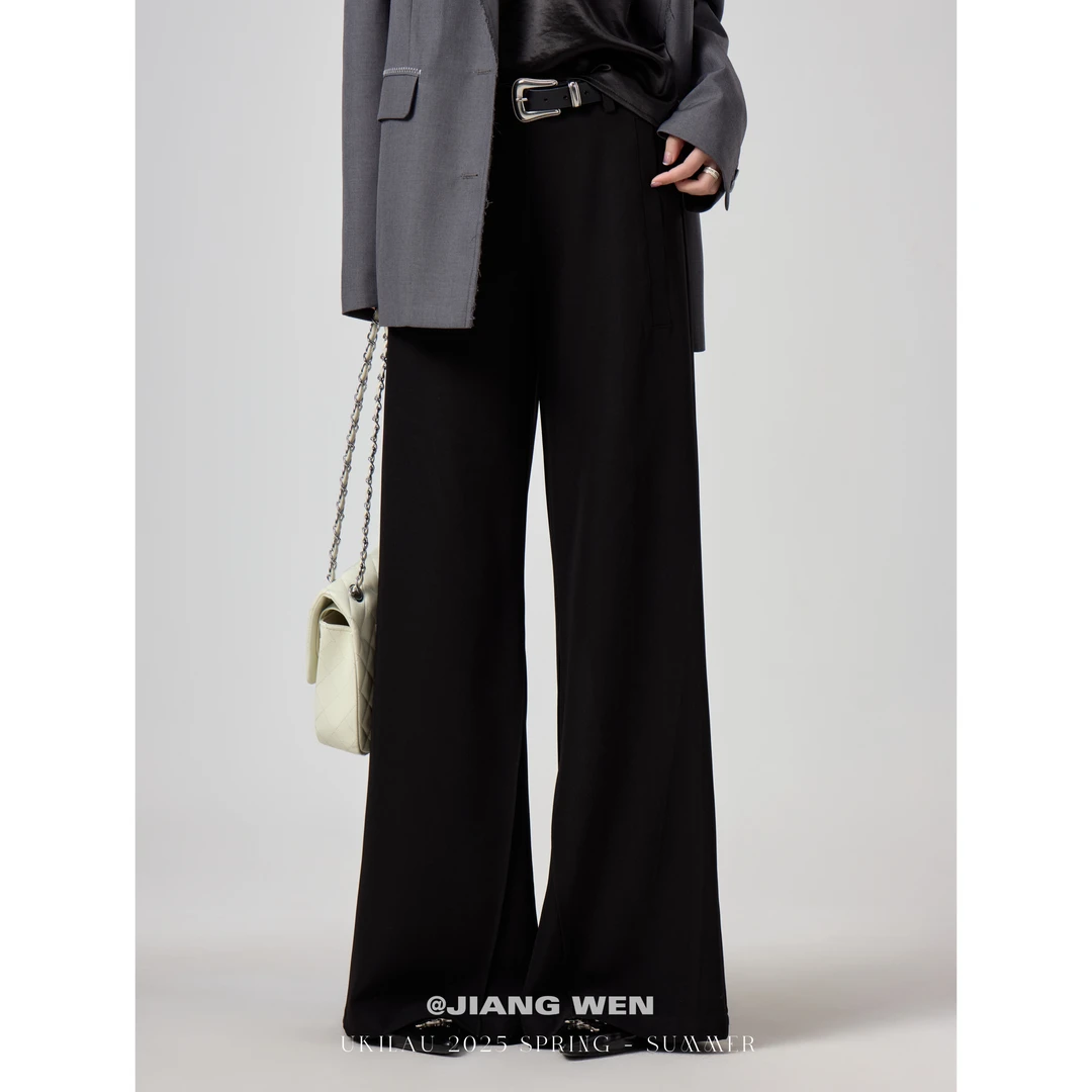 UKILAU【超模西裤】设计感个性百搭黑色阔腿微喇裤【欧若风】