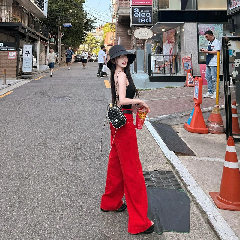 2025年夏季新款ins辣妹纯欲风大露背连体吊带上衣配高腰牛仔裤女