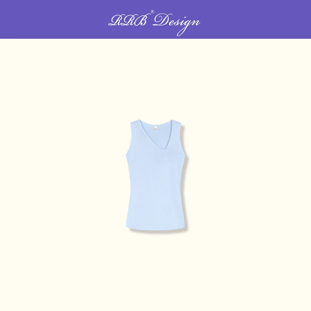 RRB Design「轻盈线条」法式时髦斜边V领后背水滴形镂空针织背心