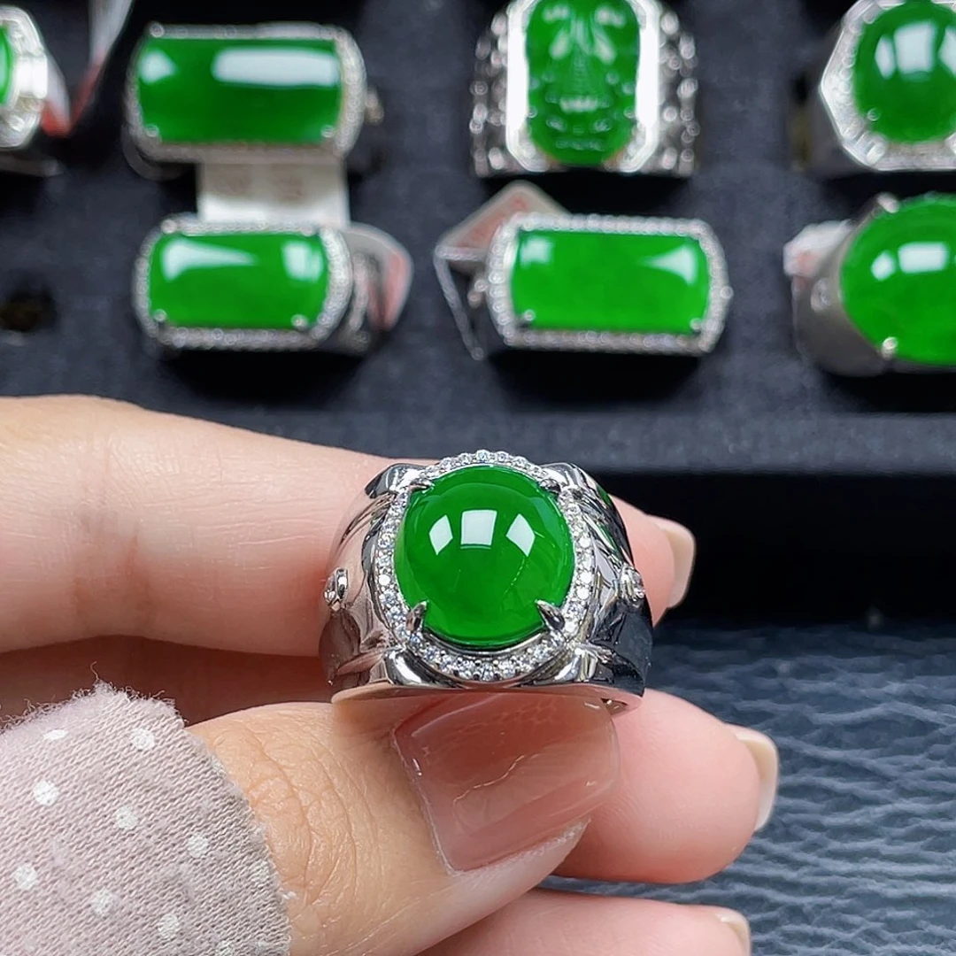 翡翠银S925镶嵌戒指天然A货翡翠没运费险3773