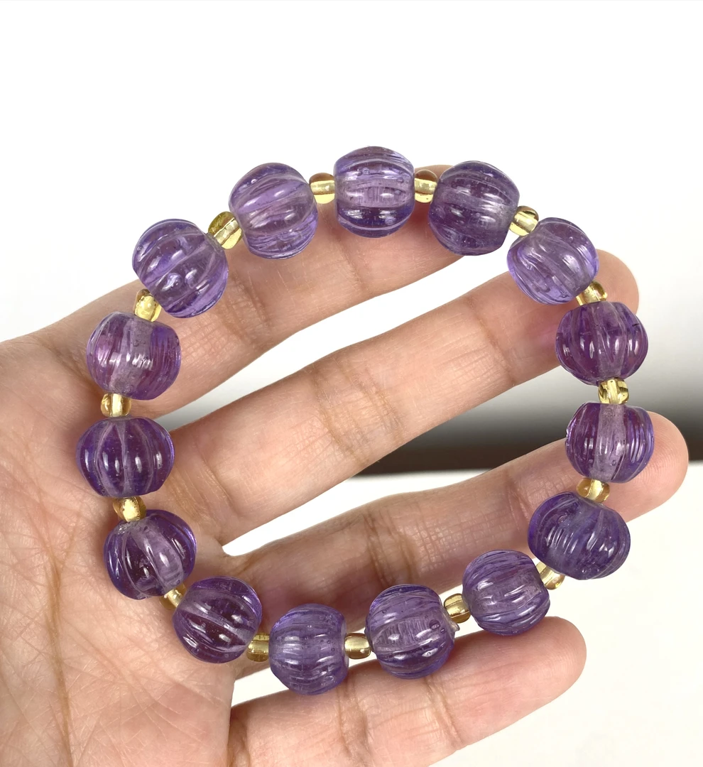 紫色瓜棱老琉璃手串