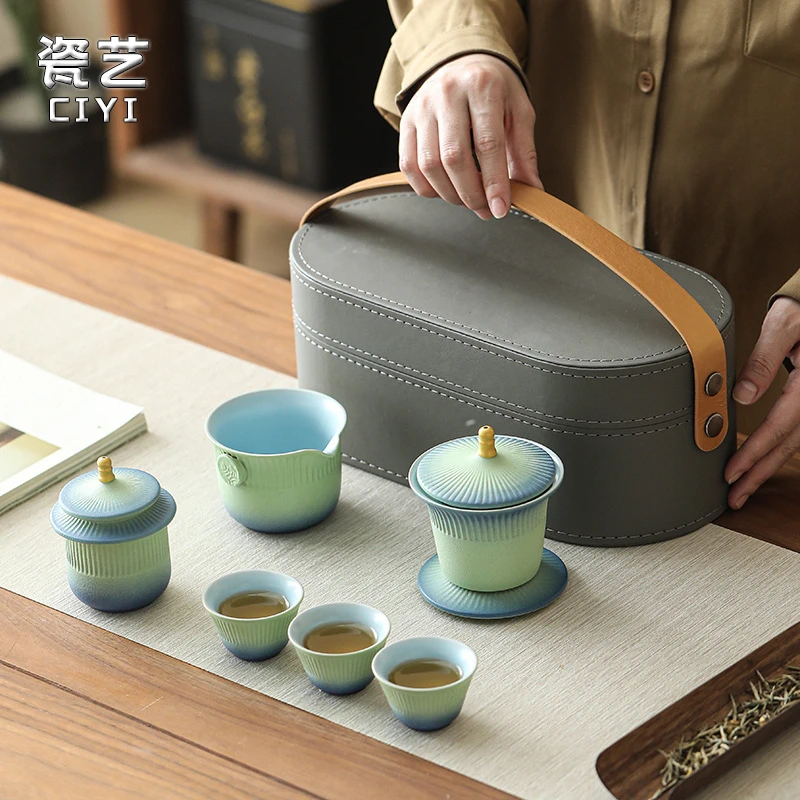 故宫文创旅行茶具套装功夫一壶三杯中式宫廷风便携户外陶瓷快客杯