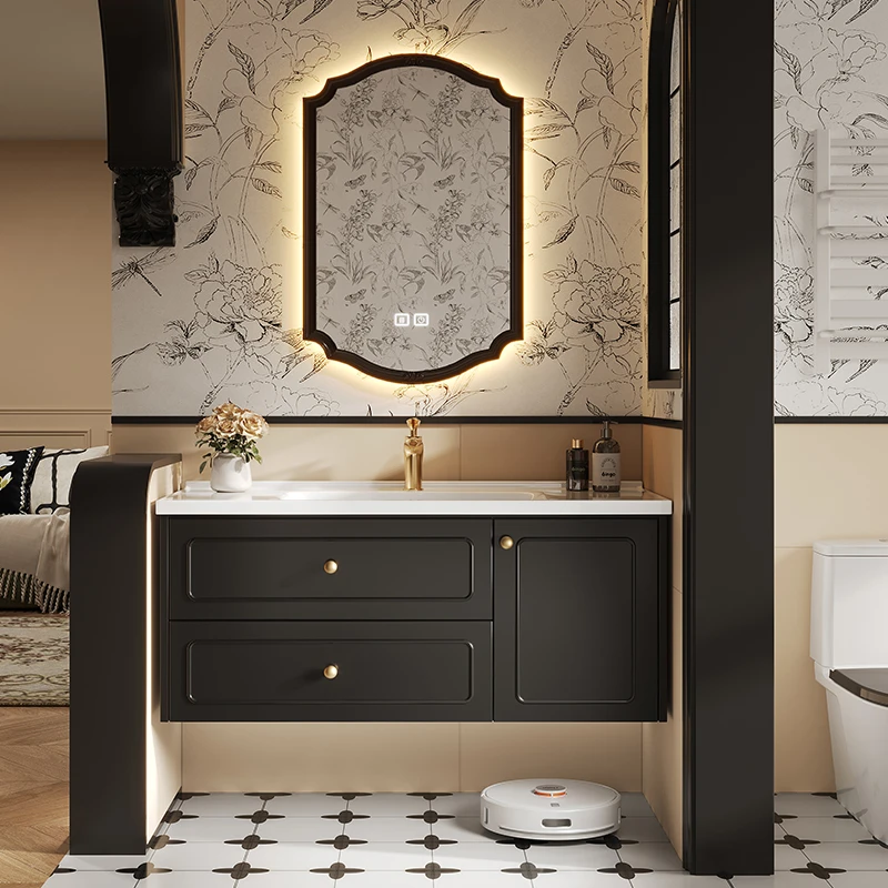 小红书同款橡木烤漆法式浴室柜一体陶瓷盆洗漱台洗手洗脸盆柜组合