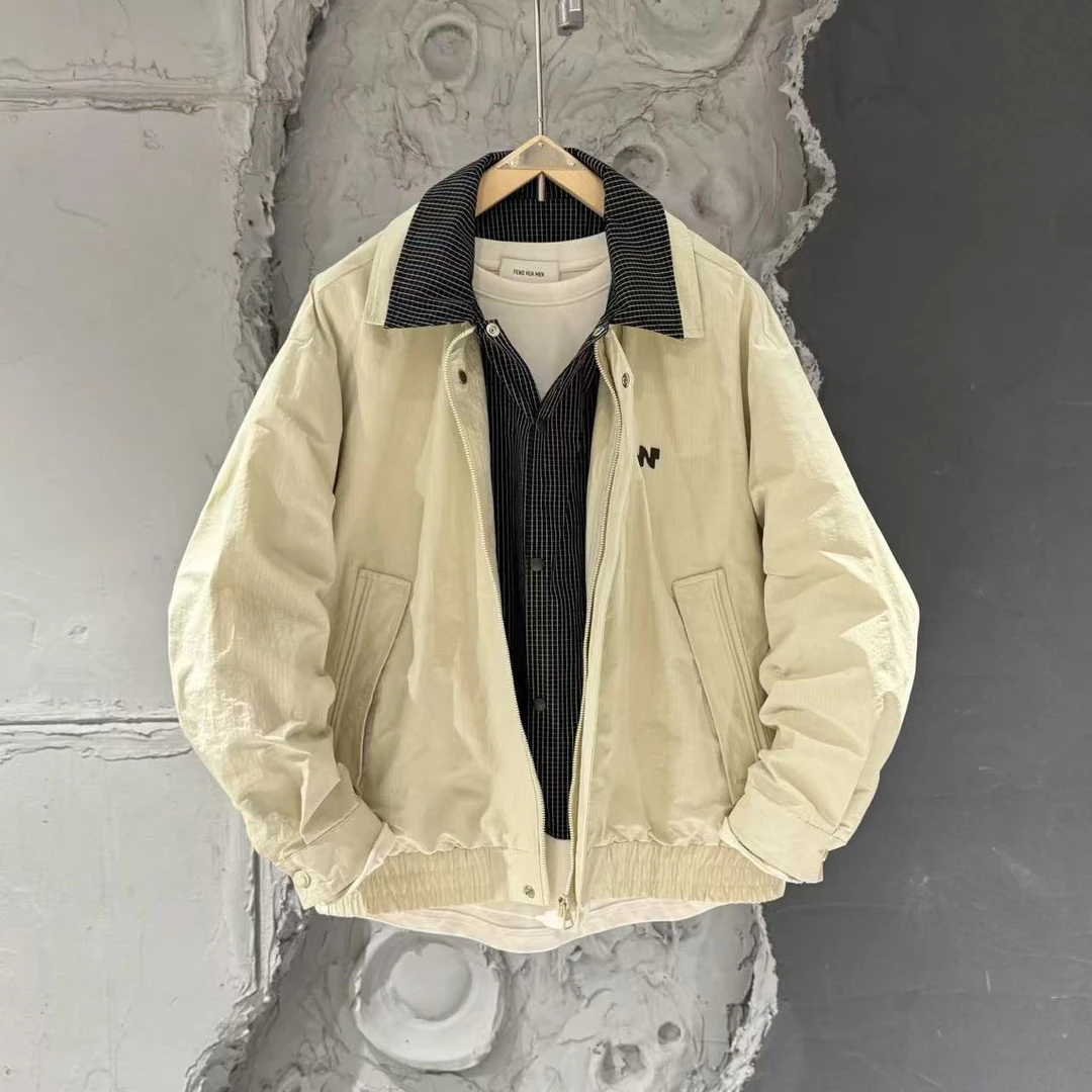 2025秋季新款假两件衬衫领翻领夹克冲锋衣外套潮流痞帅气休闲百搭