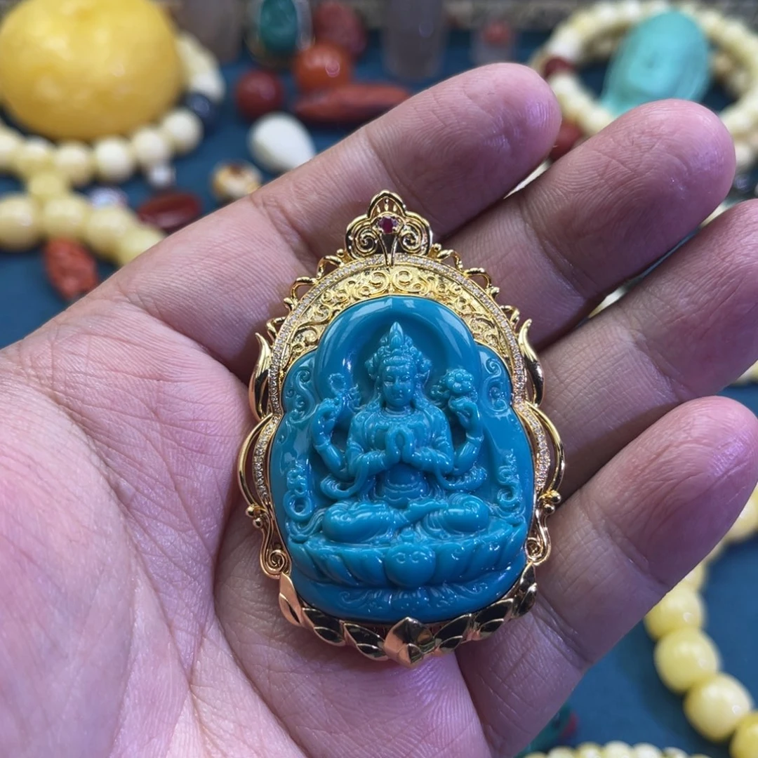 绿松石18K金镶嵌珠宝奇石