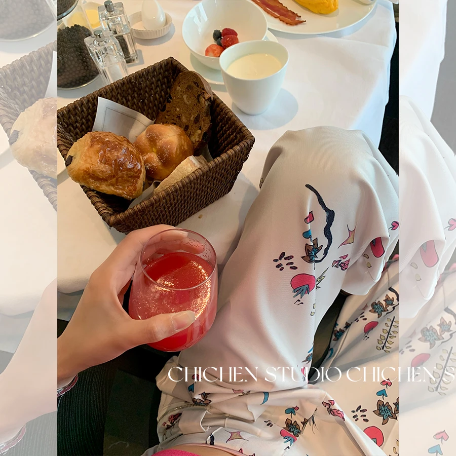 CHICHEN 《LA周刊》复古小众印花西装裤