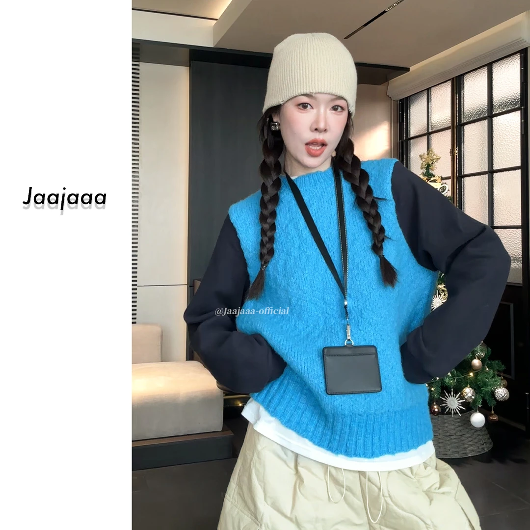 Jaajaaa柏林旧影  拼接针织毛衣上衣网红ins撞色/FBEI