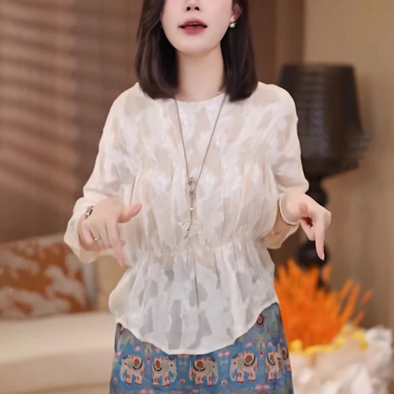薄款杏色衬衫女2025夏季新款时尚洋气减龄收腰独特超好看气质上衣