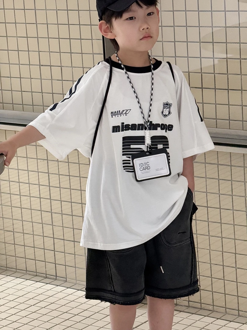 2025夏季新款儿童宽松圆领球服T恤