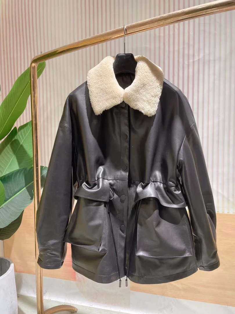 XINYINGJIA A+级植鞣头层绵羊皮白鹅绒洋气外套领子可以脱（82599）