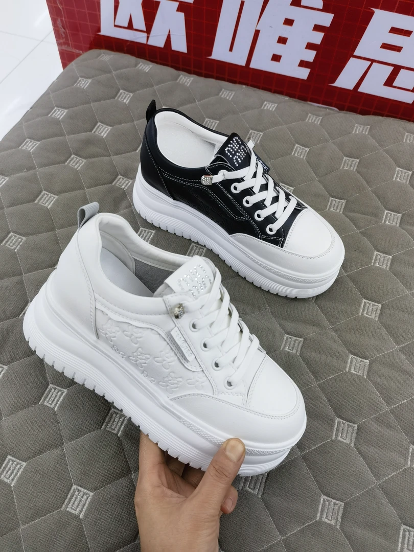 布鞋白鞋板鞋秋季松糕鞋松糕内增高夏季单鞋低帮系带小白鞋