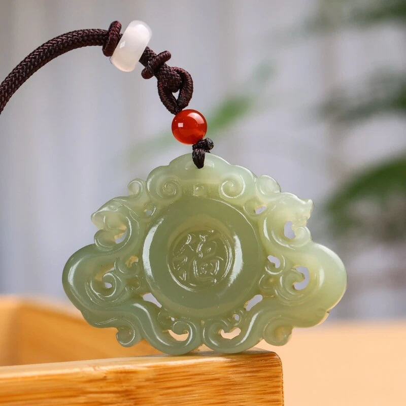 复古双面和田玉龙凤玉吊坠玉石镂空雕刻玉佩多样性发货拍一发一
