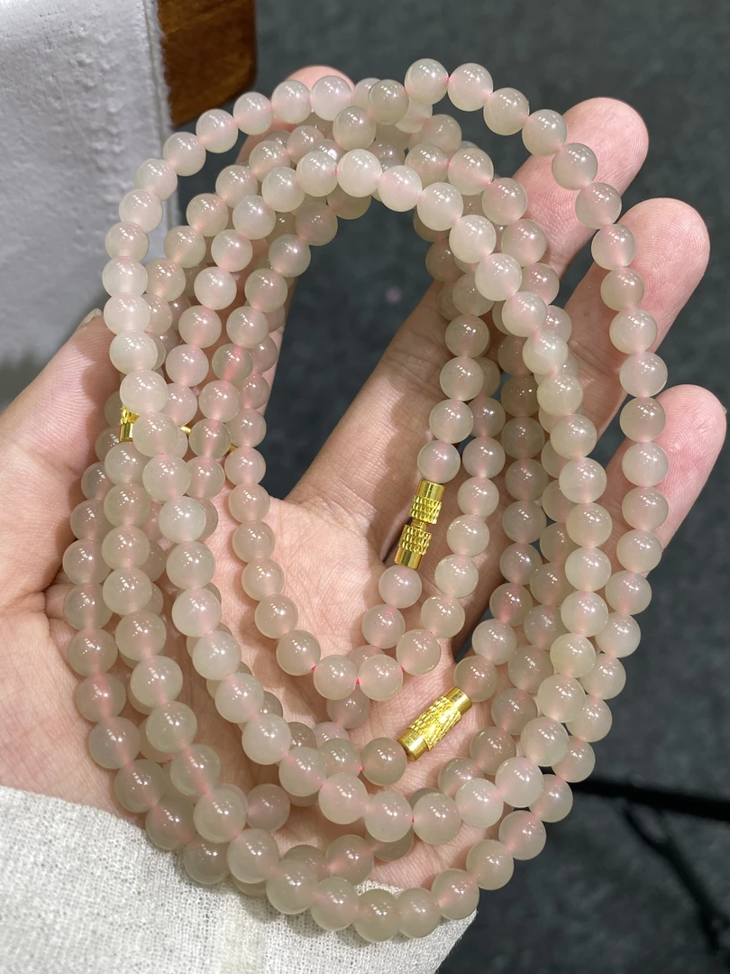 LJ003天然和田玉藕粉珠串多样性发其一