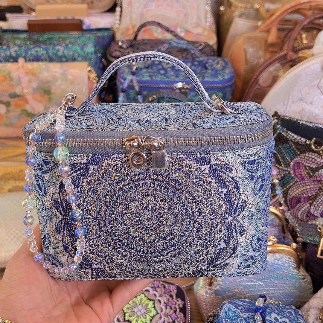 蚕丝凤凰宝相花拉链盒子包
