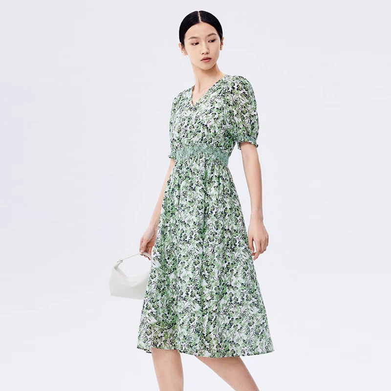 【秋~】天丝V领有弹力时尚连衣裙2025夏季新款专柜撤柜女装