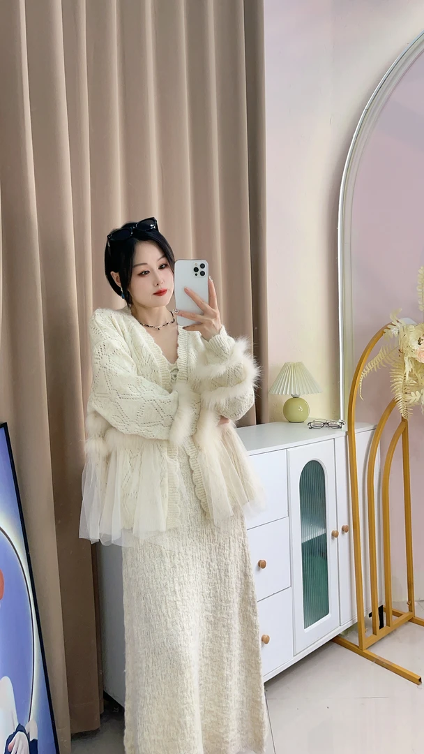 轻奢风开衫宽松毛针织衫两件套独特漂亮小衫时尚百搭洋气款狐狸毛