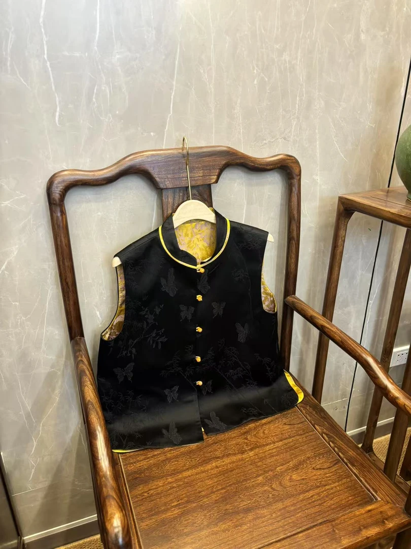 【沅媛】双面双穿新中式气质国风女装百搭时尚提花简约马甲上衣579