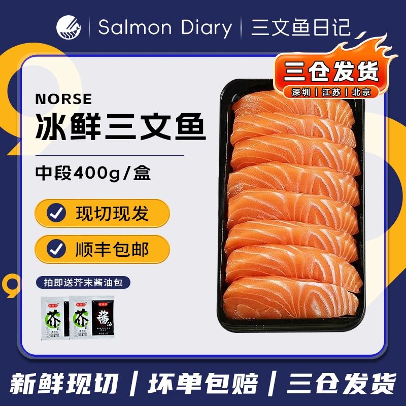 【冰鲜现切】挪威三文鱼中段400g（分两盒装）大西洋鲑 海鲜开袋即食
