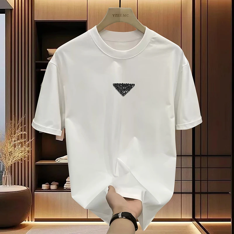 【轻奢男装-时尚三角】T2052夏季新款刺绣宽松潮流休闲百搭T恤
