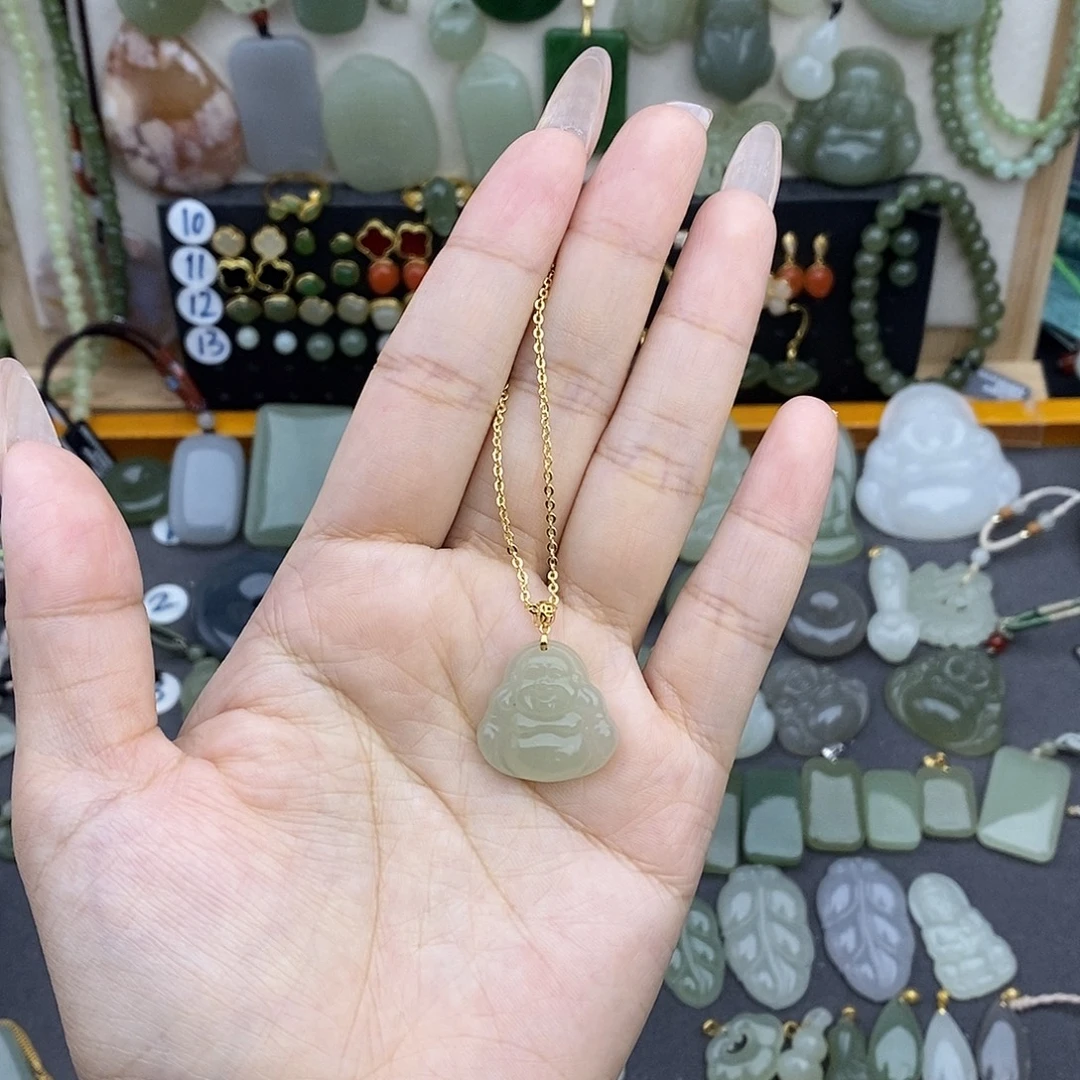 和田玉18K金镶嵌吊坠(不含链)