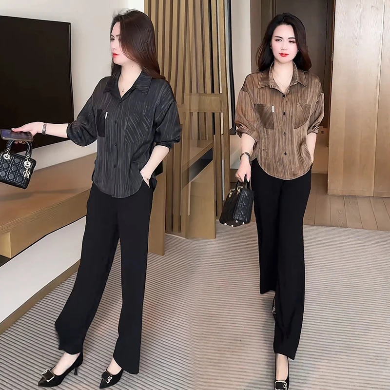 La babite早秋新款长袖衬衫女薄款时尚休闲宽松遮肚子显瘦上衣