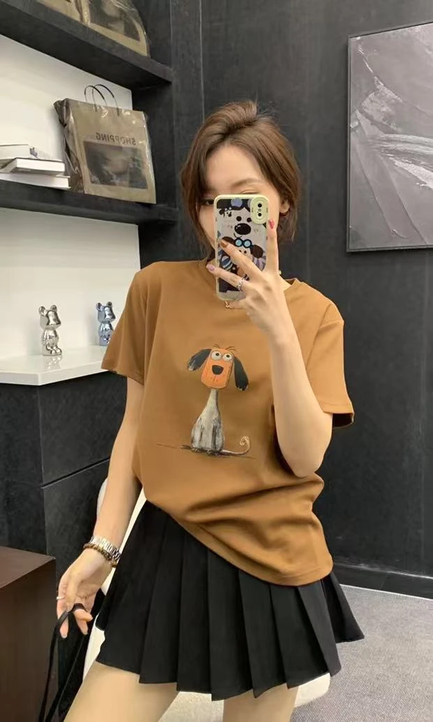 7607女款大耳朵狗时尚休闲百搭短袖T恤