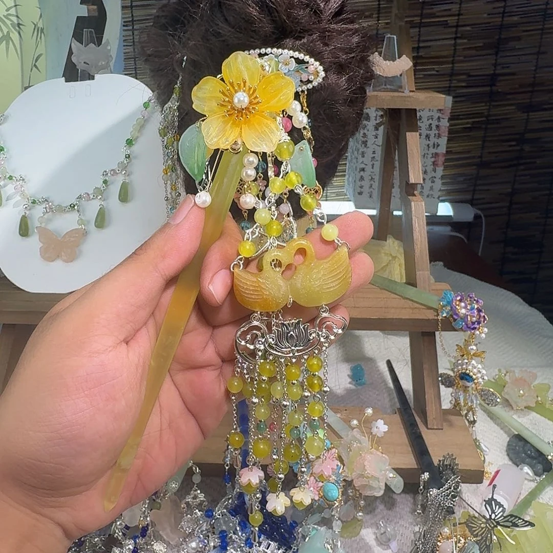 合金蛇纹石玉发饰