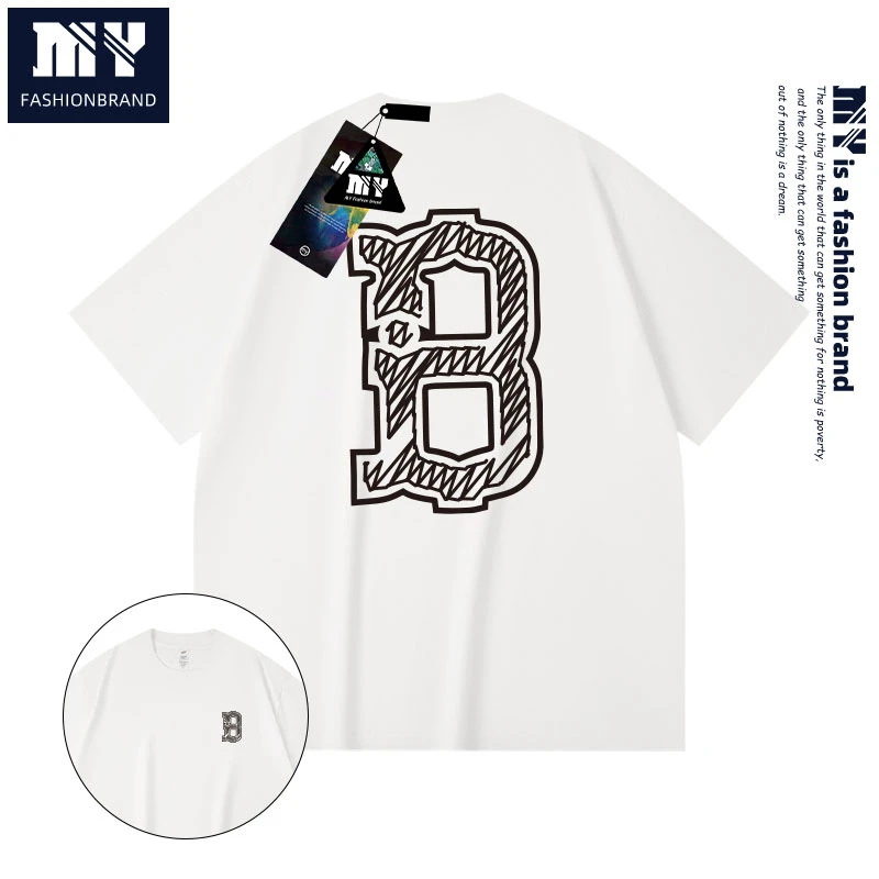 MY纯棉短袖T恤2025夏男女款圆领套头休闲ins风简约印花半袖上衣