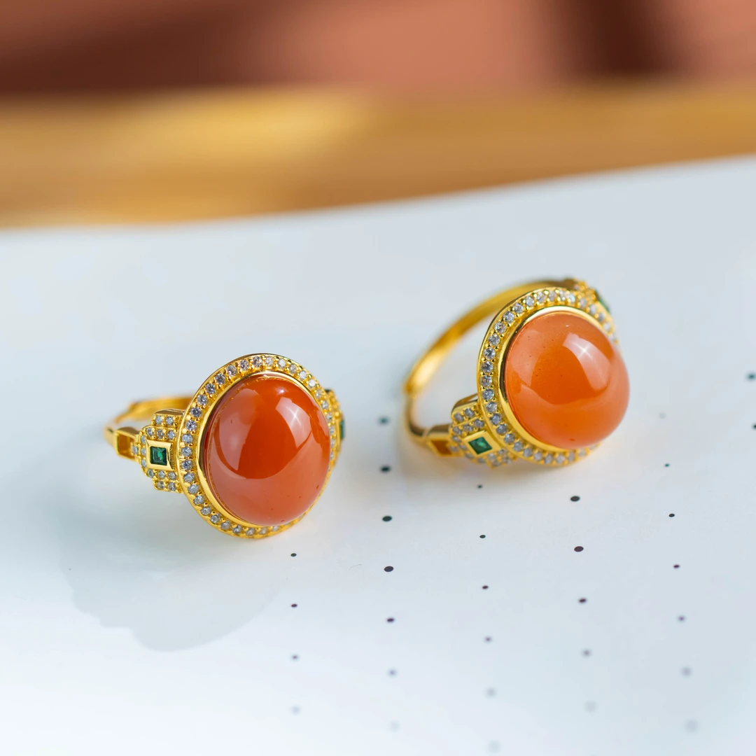 S925银镶嵌玛瑙蛋面民族风精致女款戒指（多样性发货 发其一）